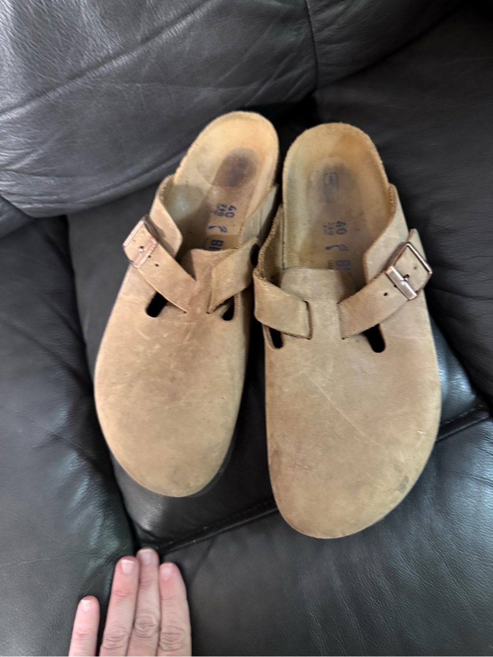 Birkenstock Boston Beige Suede Clog Mules with Buckle